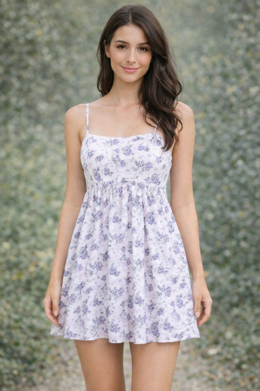STORIA Babydoll Mini Dress Purple Floral Size Small S FEMININE COTTAGE